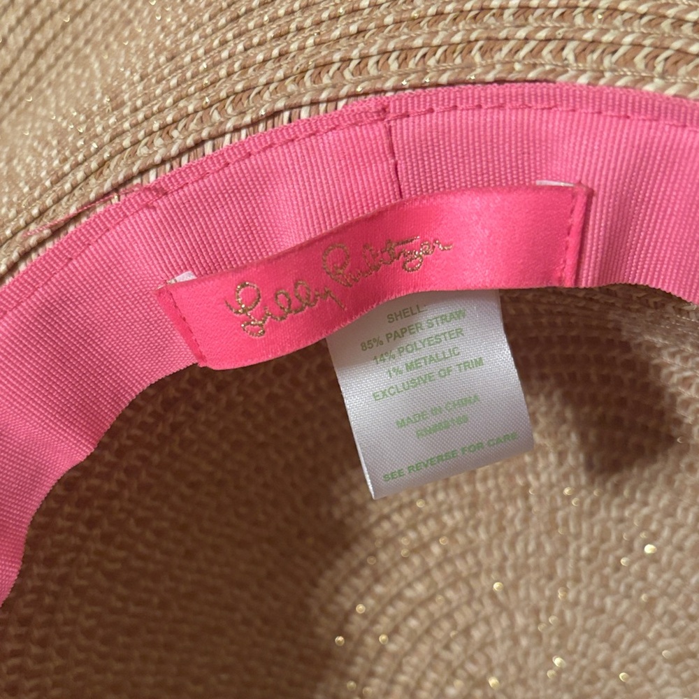 NWOT Lilly Pulitzer Tan Straw Hat Pink Floral Band GWP Journey to the Jungle - Picture 4 of 8